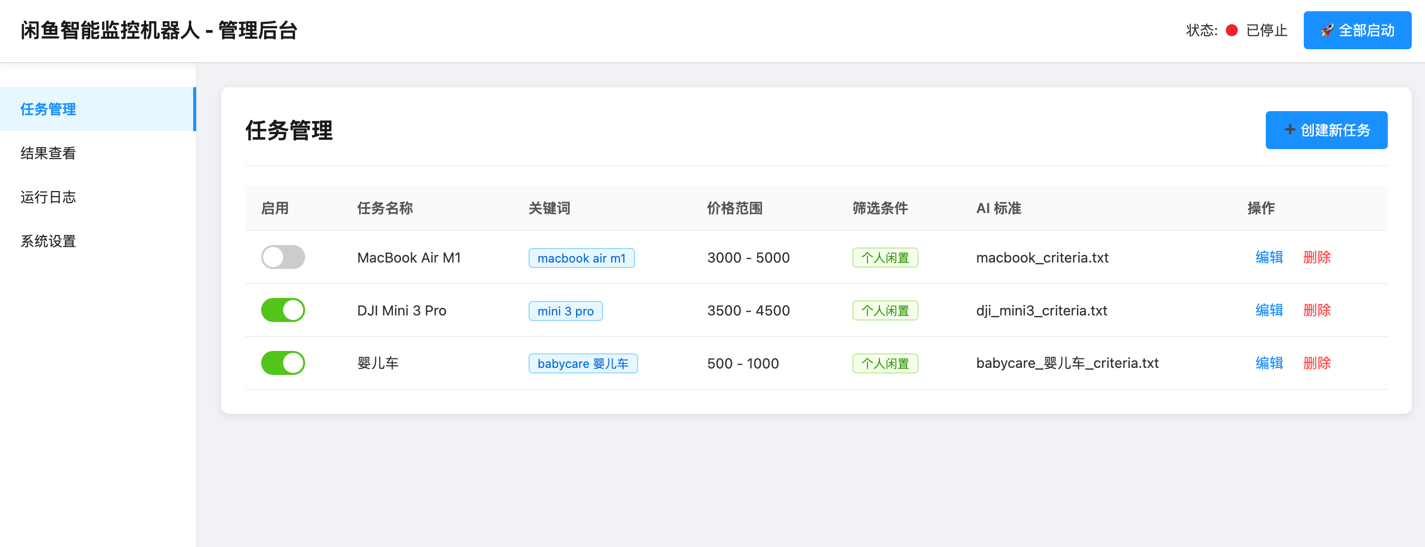 开源闲鱼购买任务监控系统,实时监控需求商品分析带web界面-2 开源闲鱼购买任务监控系统,实时监控需求商品分析带web界面