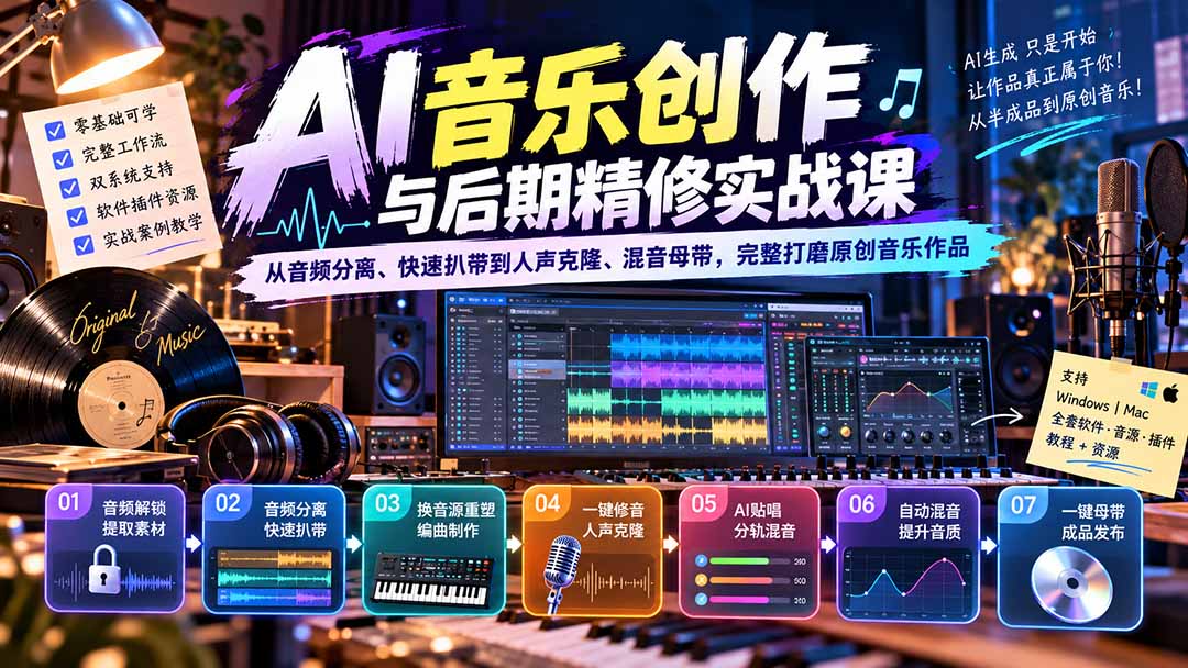 (20652期)AI音乐创作与后期精修实战课:从音频分离、快速扒带到人声克隆、混音母带,完整打磨原创音乐作品-1 (20652期)AI音乐创作与后期精修实战课:从音频分离、快速扒带到人声克隆、混音母带,完整打磨原创音乐作品