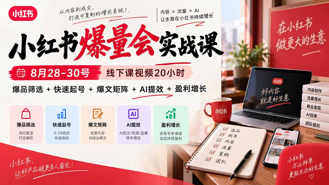 (20523期)小红书爆量会实战课-更新9月17:线下课视频20小时,爆品筛选+快速起号+爆文矩阵+AI提效+盈利增长-1 (20523期)小红书爆量会实战课-更新9月17:线下课视频20小时,爆品筛选+快速起号+爆文矩阵+AI提效+盈利增长