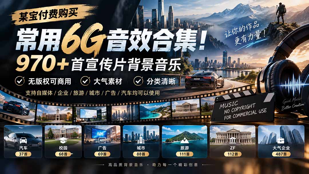 (20603期)某宝付费购买,常用6G音效合集!970+首宣传片背景音乐,无版权可商用大气素材,分类清晰-1 (20603期)某宝付费购买,常用6G音效合集!970+首宣传片背景音乐,无版权可商用大气素材,分类清晰