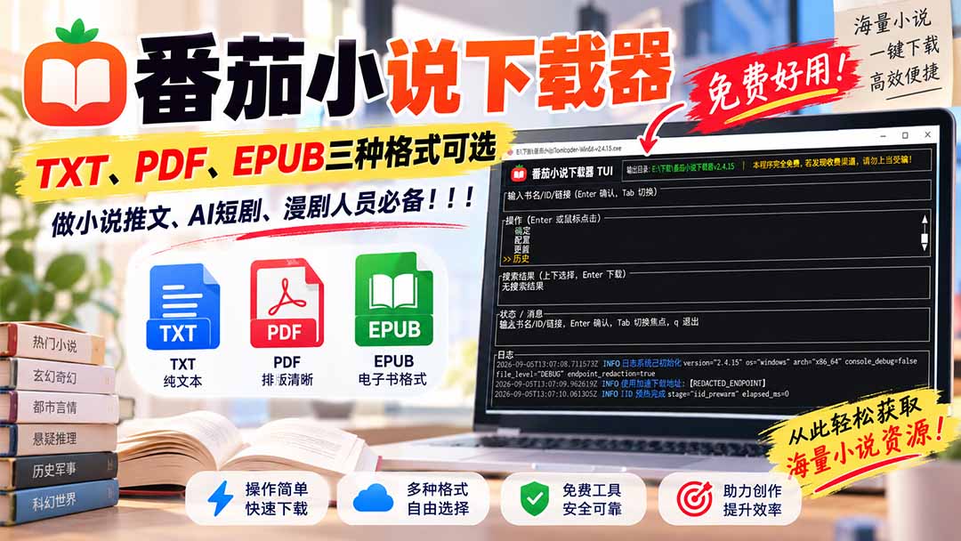 (20529期)番茄小说下载器,TXT、PDF、EPUB三种格式可选,做小说推文、AI短剧、漫剧人员必备-1 (20529期)番茄小说下载器,TXT、PDF、EPUB三种格式可选,做小说推文、AI短剧、漫剧人员必备
