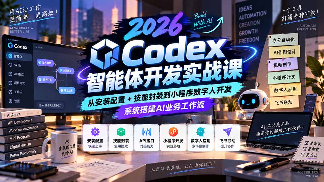 (20574期)2026Codex智能体开发实战课:从安装配置+技能封装到小程序数字人开发,系统搭建AI业务工作流-1 (20574期)2026Codex智能体开发实战课:从安装配置+技能封装到小程序数字人开发,系统搭建AI业务工作流