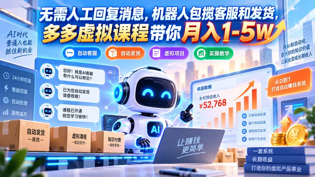 (20615期)无需人工回复消息,机器人包揽客服和发货,多多虚拟课程带你月入1-5W-1 (20615期)无需人工回复消息,机器人包揽客服和发货,多多虚拟课程带你月入1-5W