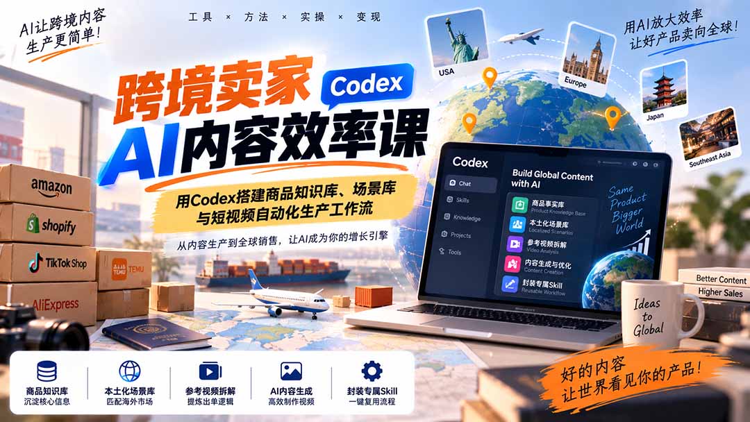 (20595期)跨境卖家AI内容效率课:用Codex搭建商品知识库、场景库与短视频自动化生产工作流-1 (20595期)跨境卖家AI内容效率课:用Codex搭建商品知识库、场景库与短视频自动化生产工作流