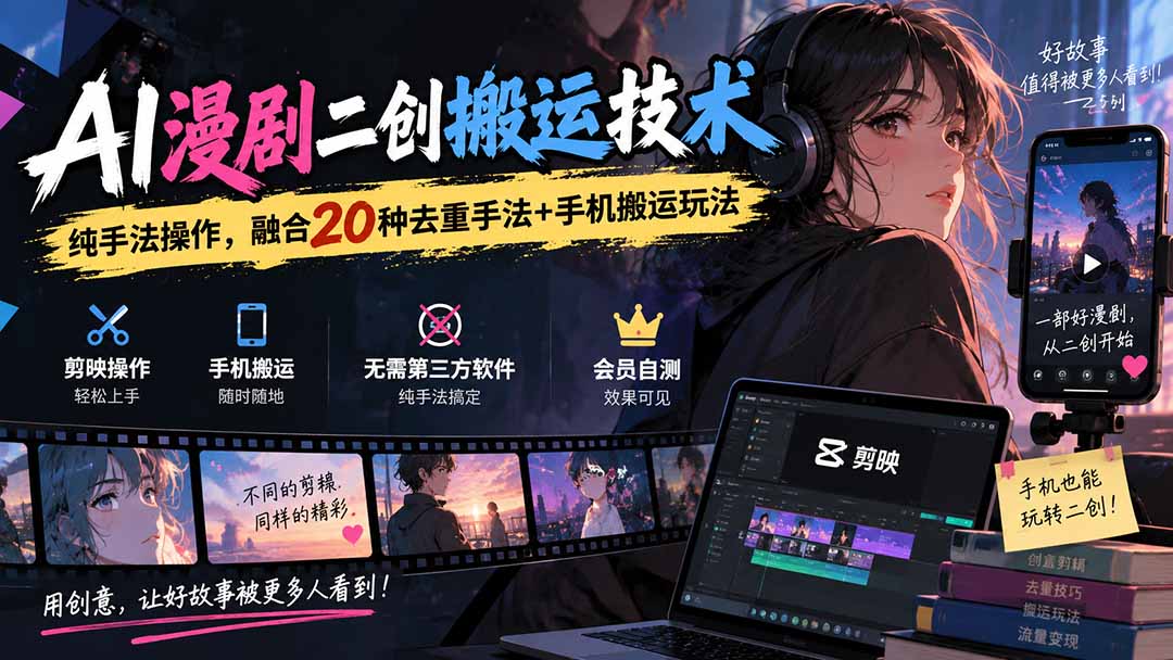 (20551期)AI漫剧二创搬运技术,纯手法操作,融合20种去重手法+手机搬运玩法-1 (20551期)AI漫剧二创搬运技术,纯手法操作,融合20种去重手法+手机搬运玩法