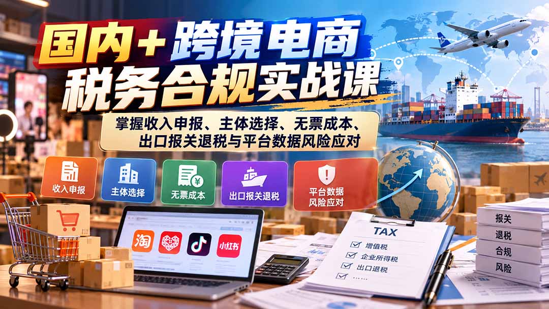 (20686期)国内+跨境电商税务合规实战课:掌握收入申报、主体选择、无票成本、出口报关退税与平台数据风险应对-1 (20686期)国内+跨境电商税务合规实战课:掌握收入申报、主体选择、无票成本、出口报关退税与平台数据风险应对