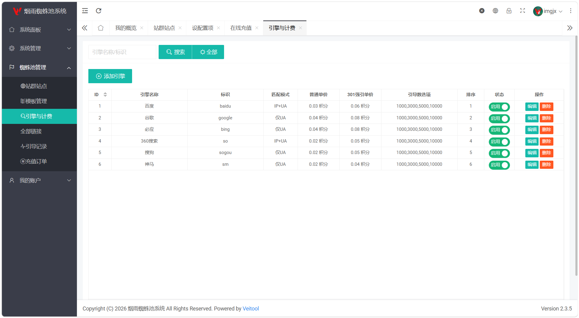 Thinkphp站群蜘蛛池SaaS系统YanyvSEO含多用户/积分/六大引擎计费/易支付对接-3 Thinkphp站群蜘蛛池SaaS系统YanyvSEO含多用户/积分/六大引擎计费/易支付对接