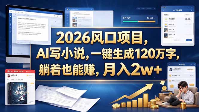 (20653期)2026 风口项目,AI 写小说,一键生成 120 万字,躺着也能赚,月入 2w +-1 (20653期)2026 风口项目,AI 写小说,一键生成 120 万字,躺着也能赚,月入 2w +