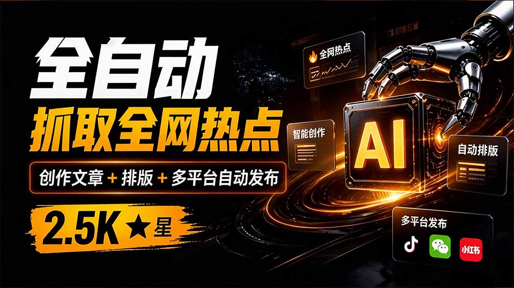 （21194期）全自动抓取全网热点，创作文章并排版，并多平台自动发布！2.5k stars热点写作工具万稿汇AIMedia缩略图百创网-源码交易平台_网站源码_商城源码_小程序源码