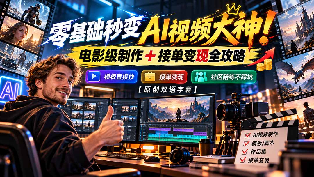 （20897期）零基础秒变AI视频大神！电影级制作 + 接单变现全攻略，模板直接抄，社区陪练不踩坑【原创双语字幕】缩略图百创网-源码交易平台_网站源码_商城源码_小程序源码