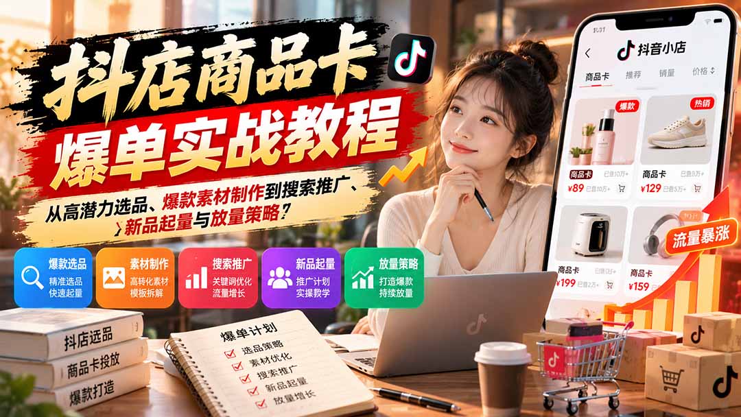 （21148期）抖店商品卡爆单实战教程：从高潜力选品、爆款素材制作到搜索推广、新品起量与放量策略缩略图百创网-源码交易平台_网站源码_商城源码_小程序源码
