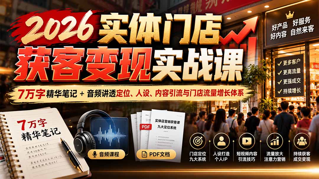 (20832期)2026实体门店获客变现实战课:7万字精华笔记+音频讲透定位、人设、内容引流与门店流量增长体系-1 (20832期)2026实体门店获客变现实战课:7万字精华笔记+音频讲透定位、人设、内容引流与门店流量增长体系