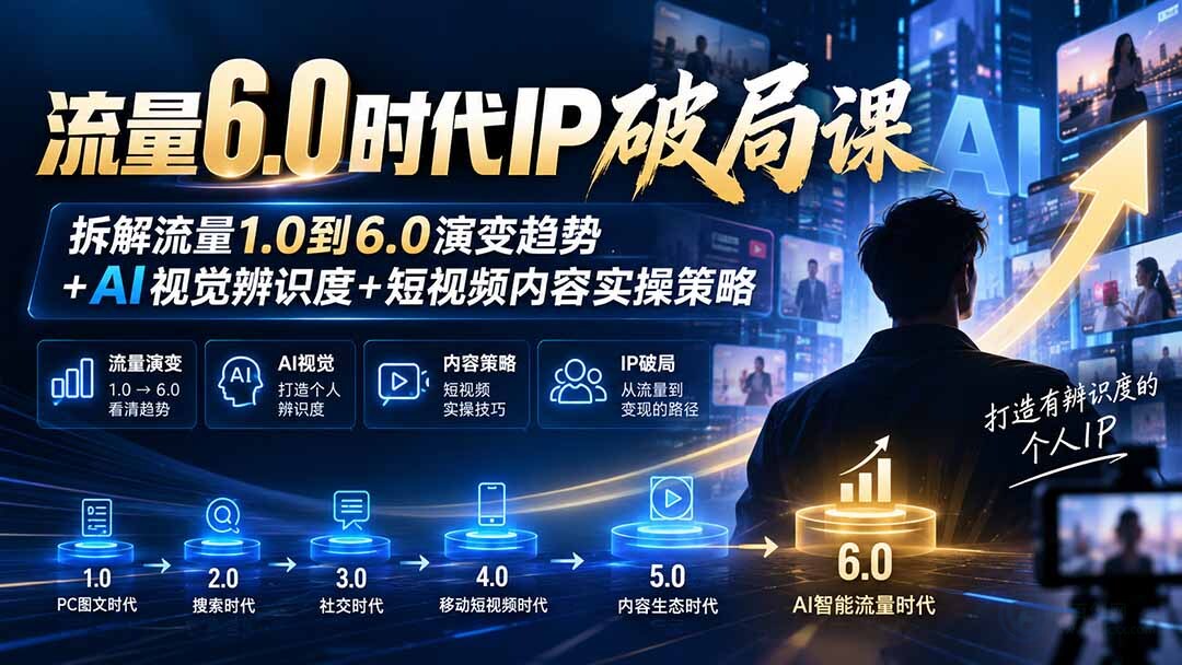 (20927期)流量6.0时代IP破局课-更新:拆解流量1.0到6.0演变趋势+AI视觉辨识度+短视频内容实操策略插图百创网-源码交易平台_网站源码_商城源码_小程序源码 (20927期)流量6.0时代IP破局课-更新:拆解流量1.0到6.0演变趋势+AI视觉辨识度+短视频内容实操策略