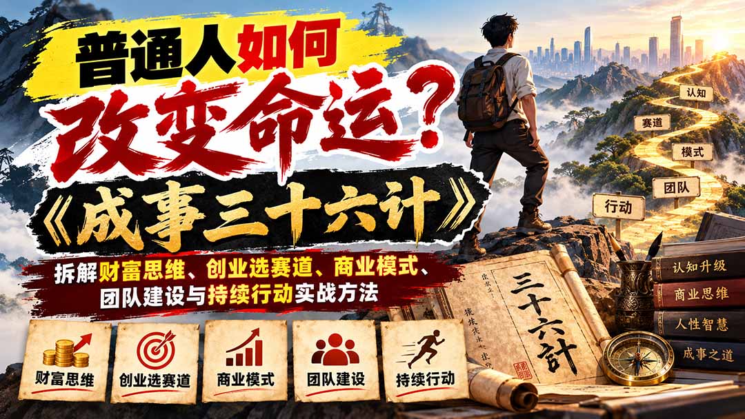（21130期）普通人如何改变命运？《成事三十六计》拆解财富思维、创业选赛道、商业模式、团队建设与持续行动实战方法缩略图百创网-源码交易平台_网站源码_商城源码_小程序源码