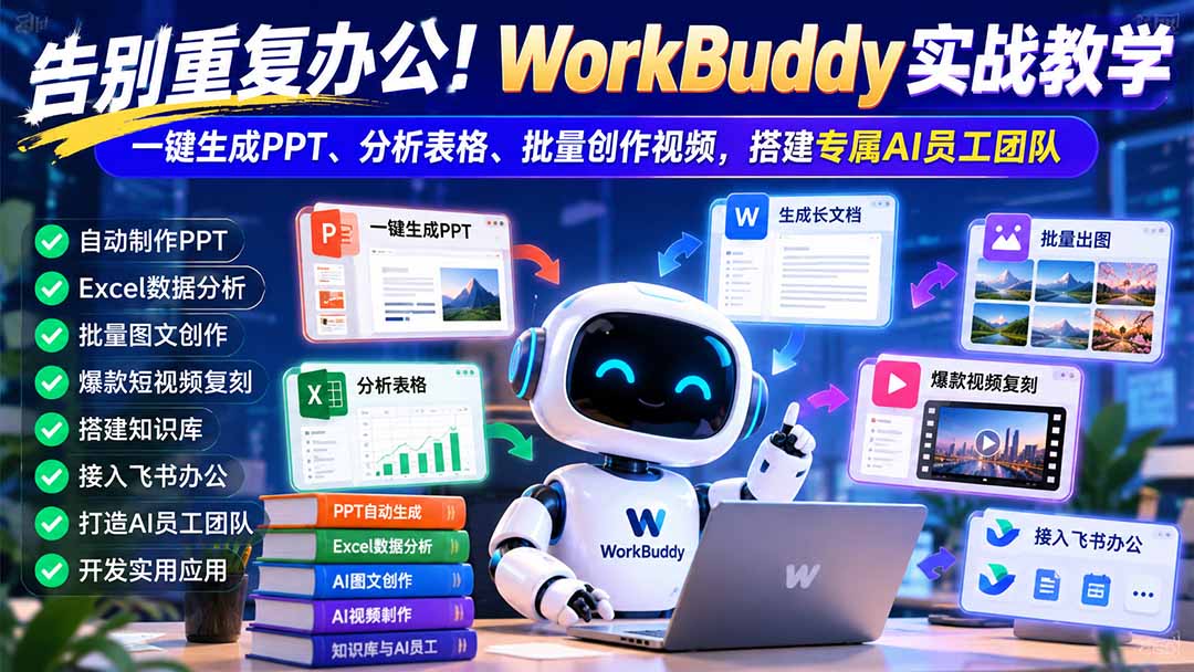 (21152期)告别重复办公!WorkBuddy实战教学:一键生成PPT、分析表格、批量创作视频,搭建专属AI员工团队插图百创网-源码交易平台_网站源码_商城源码_小程序源码 (21152期)告别重复办公!WorkBuddy实战教学:一键生成PPT、分析表格、批量创作视频,搭建专属AI员工团队