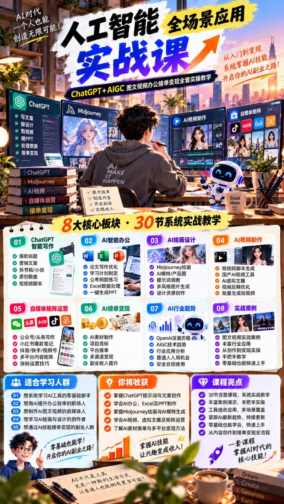 （21029期）一个人掌握AI写作设计剪辑全套技能：从ChatGPT办公、AI绘画到虚拟主播、自媒体运营及接单变现缩略图百创网-源码交易平台_网站源码_商城源码_小程序源码