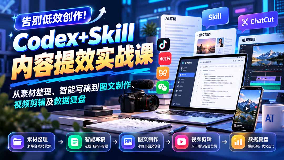 （20915期）【无水印】告别低效创作！Codex+Skill内容提效实战课：从素材整理、智能写稿到图文制作、视频剪辑及数据复盘缩略图百创网-源码交易平台_网站源码_商城源码_小程序源码