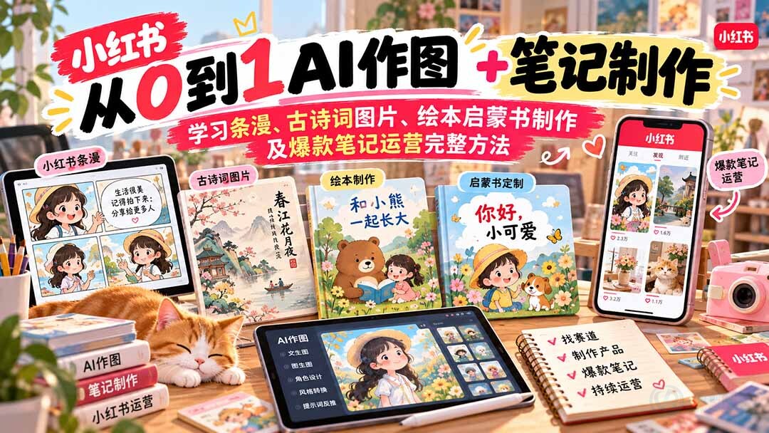 （21018期）2026小红书AI内容创作从0到1-更新1017：学习条漫、古诗词图片、绘本启蒙书制作及爆款笔记运营完整方法缩略图百创网-源码交易平台_网站源码_商城源码_小程序源码