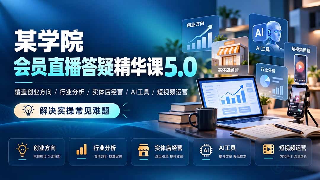 （21097期）某学院会员直播答疑精华课5.0：覆盖创业方向、行业分析、实体店经营、AI工具和短视频运营，解决实操常见难题！缩略图百创网-源码交易平台_网站源码_商城源码_小程序源码