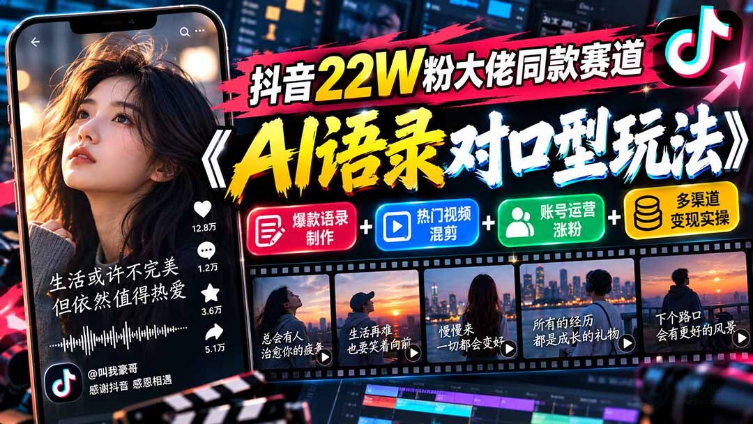 （20990期）抖音22W粉大佬同款赛道《AI语录对口型玩法》：爆款语录制作+热门视频混剪+账号运营涨粉+多渠道变现实操缩略图百创网-源码交易平台_网站源码_商城源码_小程序源码