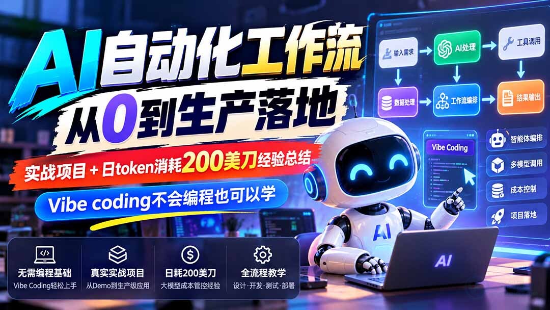 （20954期）【无水印】AI自动化工作流从0到生产落地，实战项目+日token消耗200美刀经验总结，Vibe coding不会编程也可以学缩略图百创网-源码交易平台_网站源码_商城源码_小程序源码