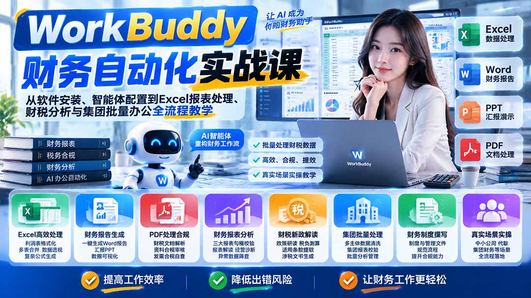 （21131期）WorkBuddy财务自动化实战课：从软件安装、智能体配置到Excel报表处理、财税分析与集团批量办公全流程教学缩略图百创网-源码交易平台_网站源码_商城源码_小程序源码
