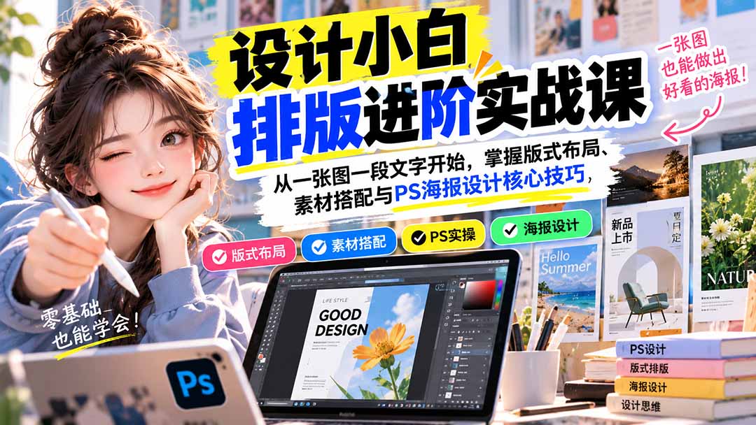 (20838期)设计小白排版进阶实战课:从一张图一段文字开始,掌握版式布局、素材搭配与PS海报设计核心技巧-1 (20838期)设计小白排版进阶实战课:从一张图一段文字开始,掌握版式布局、素材搭配与PS海报设计核心技巧