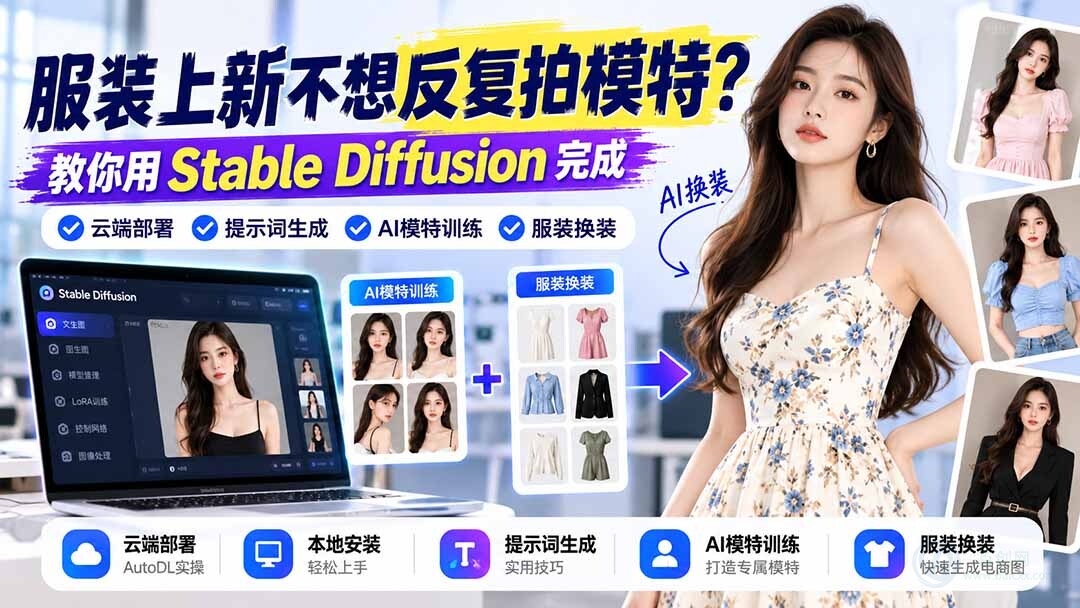 （21099期）服装上新不想反复拍模特？教你用Stable Diffusion完成云端部署、提示词生成、AI模特训练与换装缩略图百创网-源码交易平台_网站源码_商城源码_小程序源码
