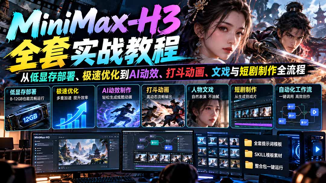 （21161期）MiniMax-H3全套实战教程：从低显存部署、极速优化到AI动效、打斗动画、文戏与短剧制作全流程缩略图百创网-源码交易平台_网站源码_商城源码_小程序源码