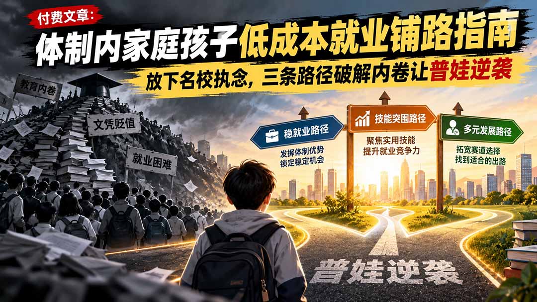 (21231期)付费文章:体制内家庭孩子低成本就业铺路指南,放下名校执念,三条路径破解内卷让普娃逆袭插图百创网-源码交易平台_网站源码_商城源码_小程序源码 (21231期)付费文章:体制内家庭孩子低成本就业铺路指南,放下名校执念,三条路径破解内卷让普娃逆袭