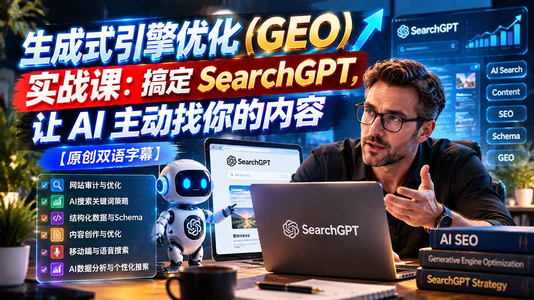 （21116期）生成式引擎优化（GEO）实战课：搞定 SearchGPT，让 AI 主动找你的内容【原创双语字幕】缩略图百创网-源码交易平台_网站源码_商城源码_小程序源码