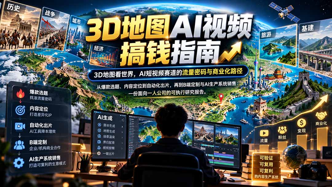 （21181期）3D地图AI视频搞钱指南，3D地图看世界，AI短视频赛道的流量密码与商业化路径【文档】缩略图百创网-源码交易平台_网站源码_商城源码_小程序源码