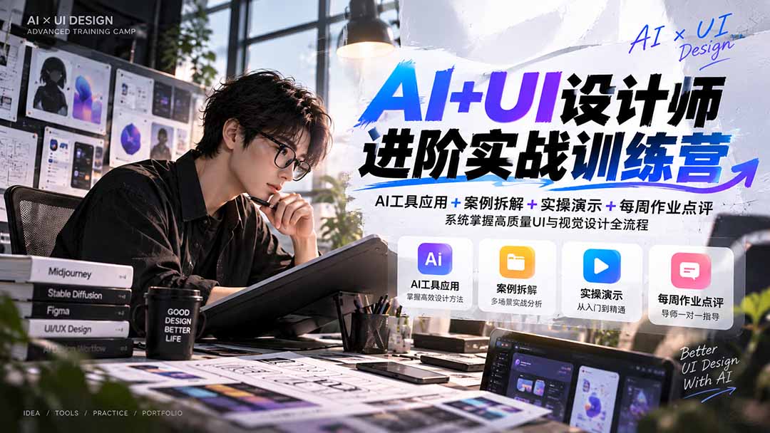 （20905期）【无水印】AI+UI设计师进阶训练营-第4期：AI工具应用+案例拆解+实操演示+作业点评，掌握高质量UI与视觉设计全流程缩略图百创网-源码交易平台_网站源码_商城源码_小程序源码
