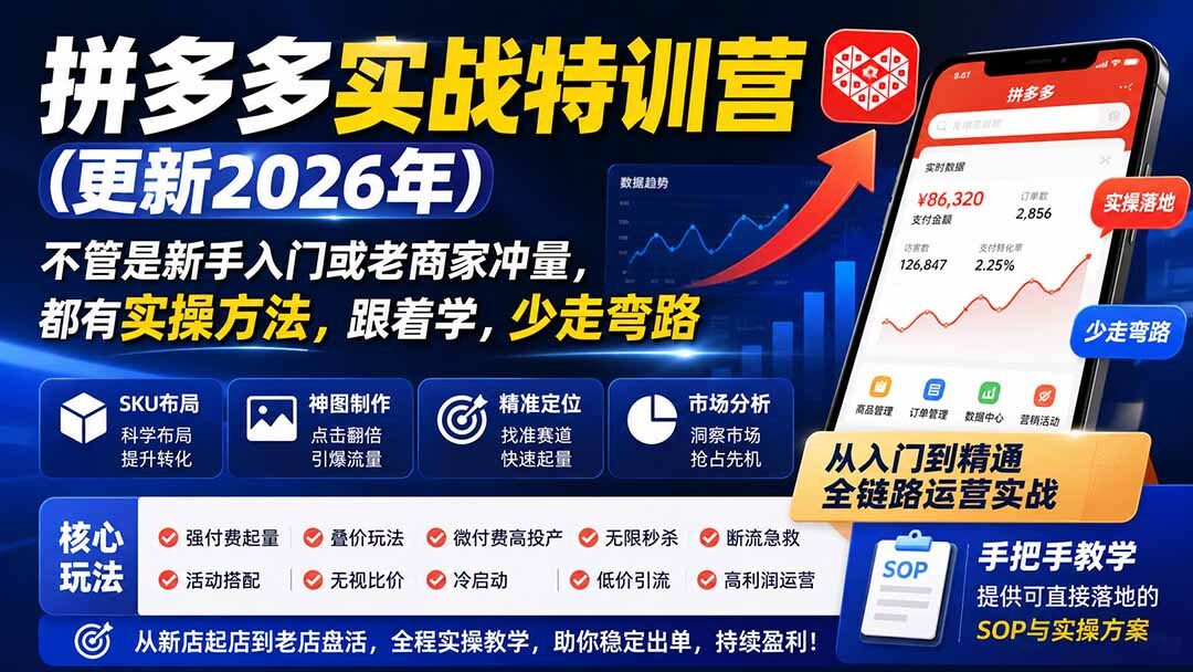 （21004期）拼多多实战特训营(更新1017)：不管是新手入门或老商家冲量，都有实操方法，跟着学，少走弯路缩略图百创网-源码交易平台_网站源码_商城源码_小程序源码