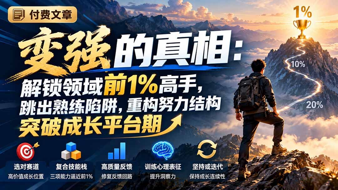 (21042期)付费文章:变强的真相:解锁领域前1%高手,跳出熟练陷阱,重构努力结构突破成长平台期插图百创网-源码交易平台_网站源码_商城源码_小程序源码 (21042期)付费文章:变强的真相:解锁领域前1%高手,跳出熟练陷阱,重构努力结构突破成长平台期