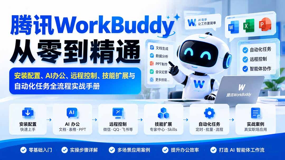 （20977期）腾讯WorkBuddy从零到精通：安装配置、AI办公、远程控制、技能扩展与自动化任务全流程实战手册缩略图百创网-源码交易平台_网站源码_商城源码_小程序源码