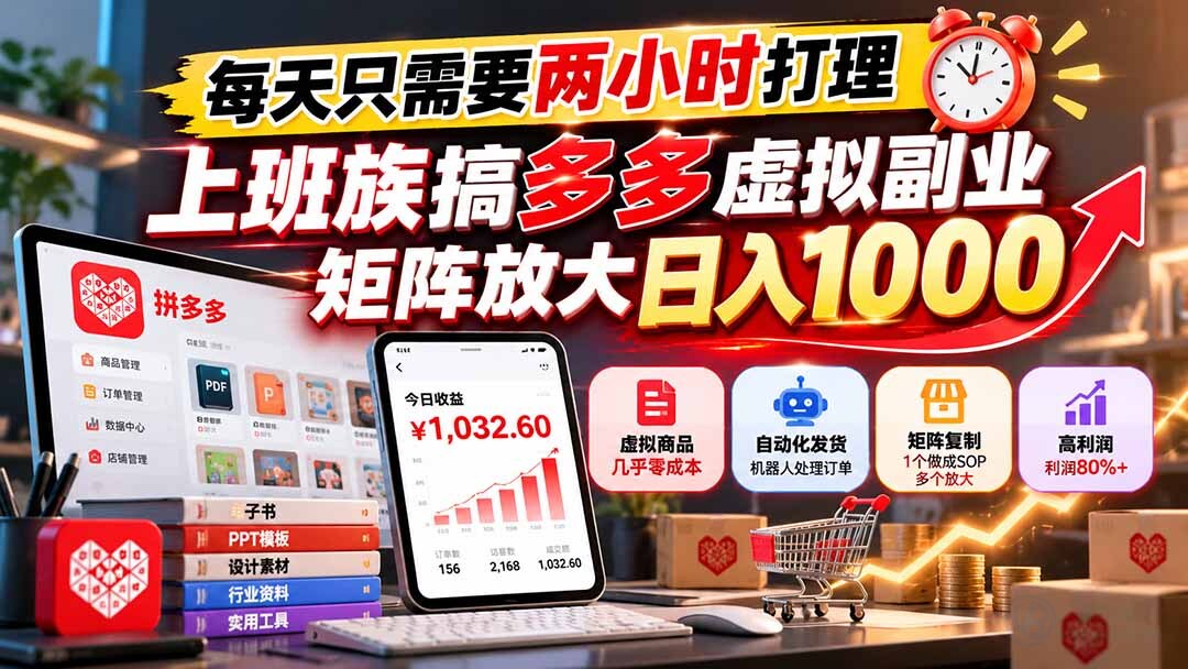 （21086期）每天只需要两小时打理，上班族搞多多虚拟副业，矩阵放大日入 1000缩略图百创网-源码交易平台_网站源码_商城源码_小程序源码