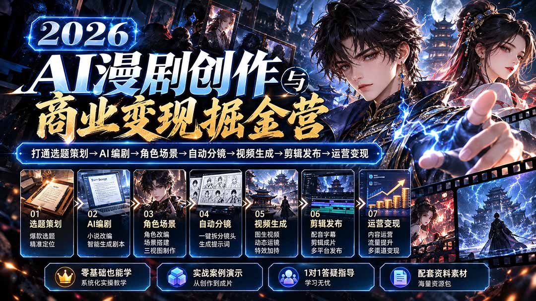 （20906期）【无水印】2026AI漫剧创作与商业变现掘金营：打通选题→AI编剧→角色场景→自动分镜→视频生成→剪辑发布→运营变现缩略图百创网-源码交易平台_网站源码_商城源码_小程序源码