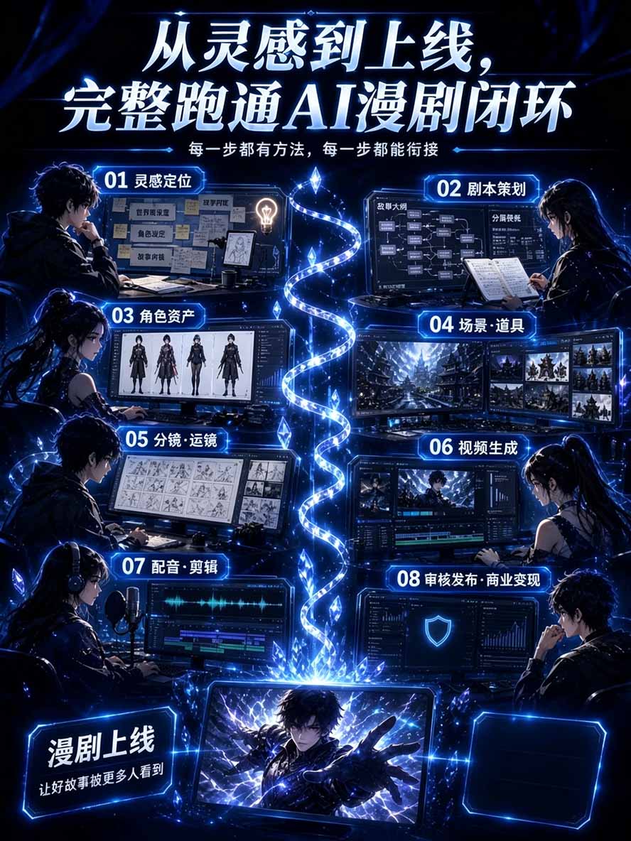 (20906期)【无水印】2026AI漫剧创作与商业变现掘金营:打通选题→AI编剧→角色场景→自动分镜→视频生成→剪辑发布→运营变现插图2百创网-源码交易平台_网站源码_商城源码_小程序源码 (20906期)【无水印】2026AI漫剧创作与商业变现掘金营:打通选题→AI编剧→角色场景→自动分镜→视频生成→剪辑发布→运营变现