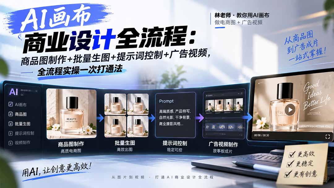 （21168期）AI画布商业设计全流程-更新1026：商品图制作+批量生图+提示词控制+广告视频，全流程实操一次打通法缩略图百创网-源码交易平台_网站源码_商城源码_小程序源码