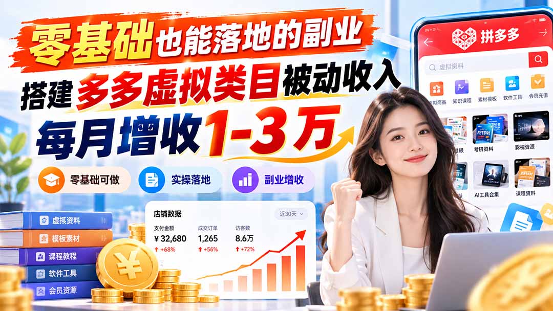 （20870期）零基础也能落地的副业，搭建多多虚拟类目被动收入，每月增收 1-3 万缩略图百创网-源码交易平台_网站源码_商城源码_小程序源码