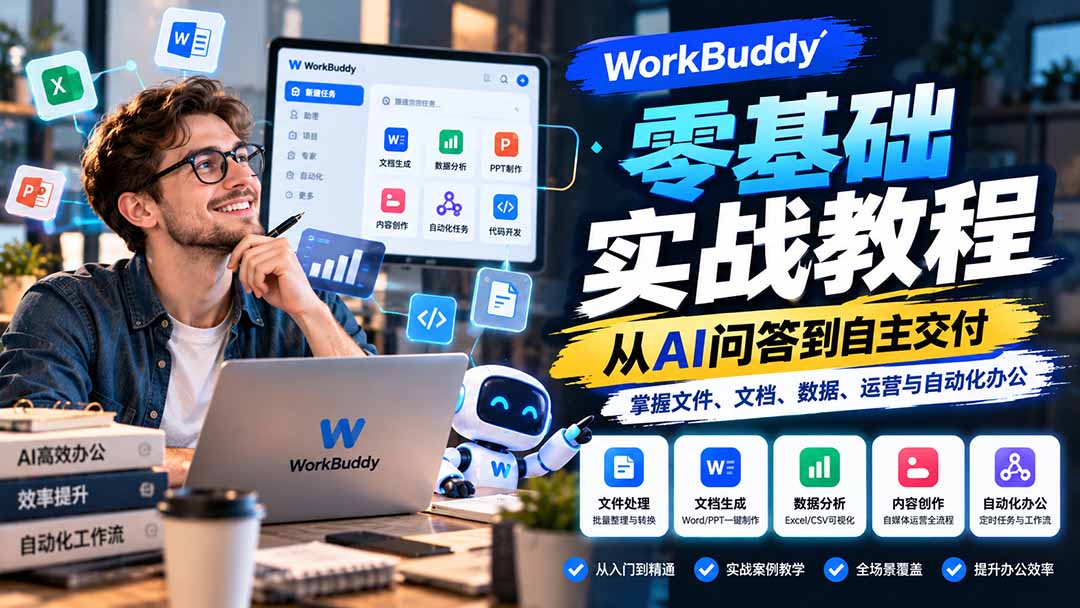 (20827期)WorkBuddy零基础实战教程:从AI问答到自主交付,掌握文件、文档、数据、运营与自动化办公-1 (20827期)WorkBuddy零基础实战教程:从AI问答到自主交付,掌握文件、文档、数据、运营与自动化办公