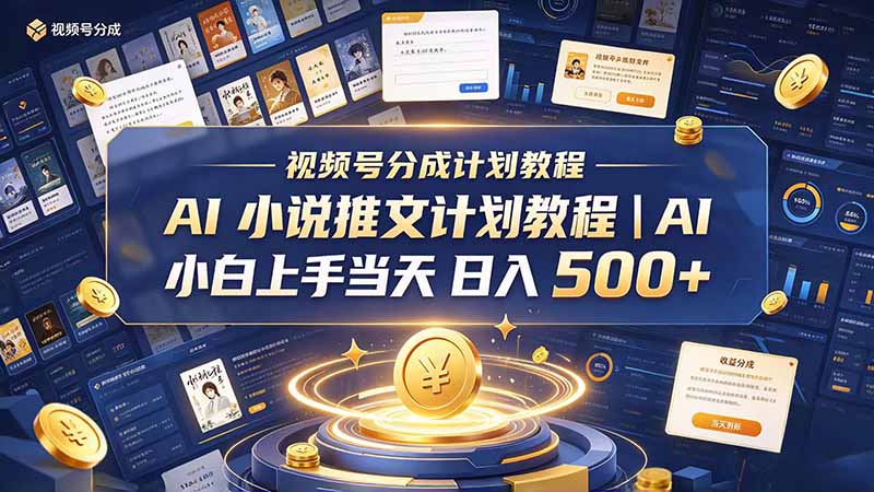 （20937期）最新视频号分成计划教程｜AI 小说推文，小白上手当天日入 500+缩略图百创网-源码交易平台_网站源码_商城源码_小程序源码