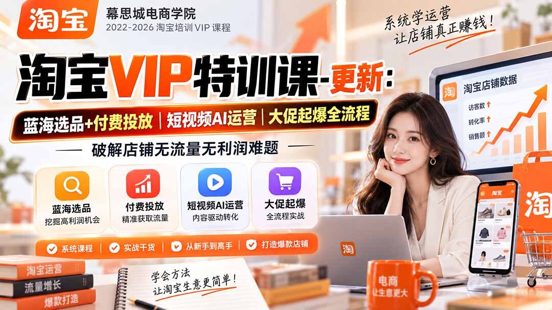 （20985期）淘宝VIP特训课-更新1016：蓝海选品+付费投放｜短视频AI运营｜大促起爆全流程，破解店铺无流量无利润难题缩略图百创网-源码交易平台_网站源码_商城源码_小程序源码