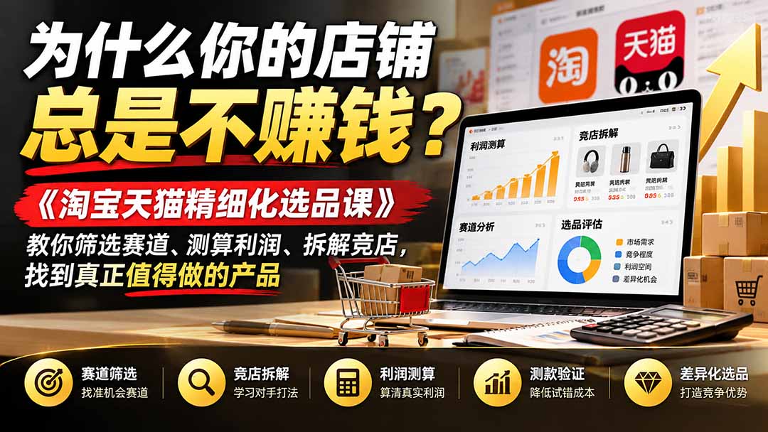 (21171期)为什么你的店铺总是不赚钱?《淘宝天猫精细化选品课》教你筛选赛道、测算利润、拆解竞店,找到真正值得做的产品插图百创网-源码交易平台_网站源码_商城源码_小程序源码 (21171期)为什么你的店铺总是不赚钱?《淘宝天猫精细化选品课》教你筛选赛道、测算利润、拆解竞店,找到真正值得做的产品