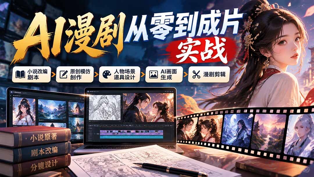 （21069期）AI漫剧从零到成片实战：小说改编剧本、原创模仿创作、人物场景道具设计、AI画面生成与漫剧剪辑缩略图百创网-源码交易平台_网站源码_商城源码_小程序源码