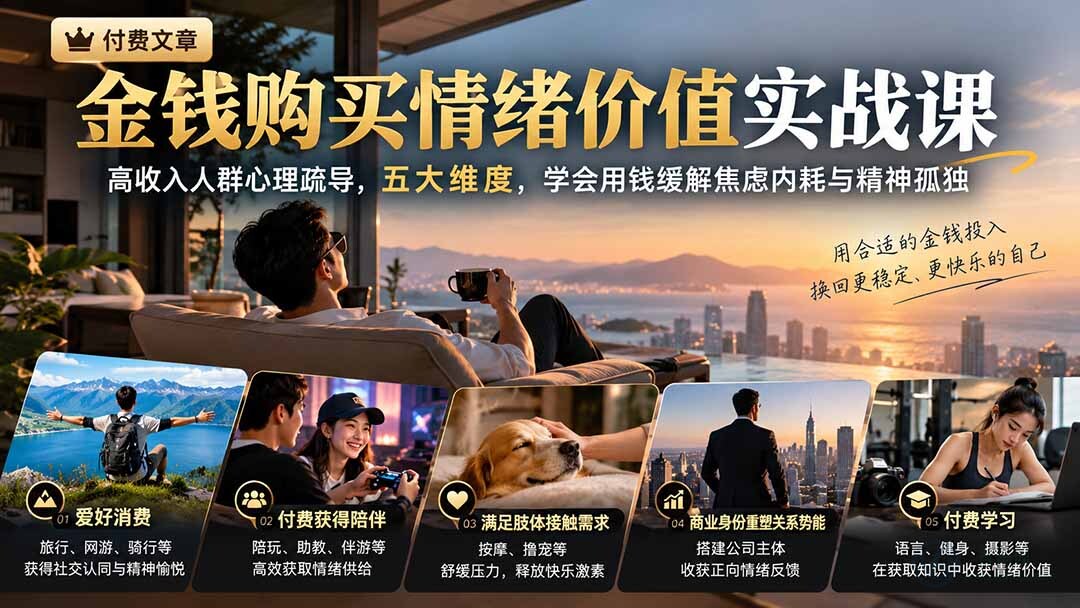 （20941期）付费文章：金钱购买情绪价值实战课｜高收入人群心理疏导，五大维度，学会用钱缓解焦虑内耗与精神孤独缩略图百创网-源码交易平台_网站源码_商城源码_小程序源码