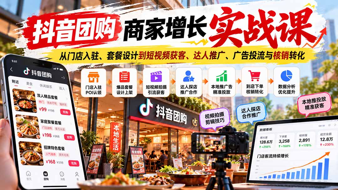 (20813期)抖音团购商家增长实战课:从门店入驻、套餐设计到短视频获客、达人推广、广告投流与核销转化-1 (20813期)抖音团购商家增长实战课:从门店入驻、套餐设计到短视频获客、达人推广、广告投流与核销转化