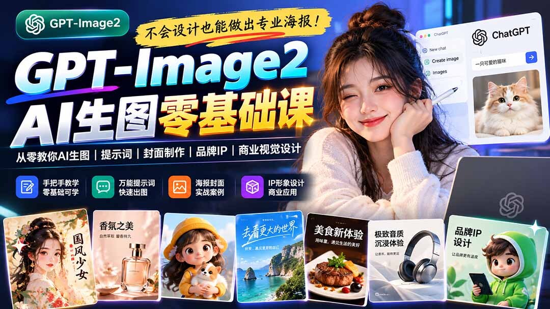 （20944期）不会设计也能做出专业海报！GPT-Image2从零教你AI生图、提示词、封面制作、品牌IP与商业视觉设计缩略图百创网-源码交易平台_网站源码_商城源码_小程序源码