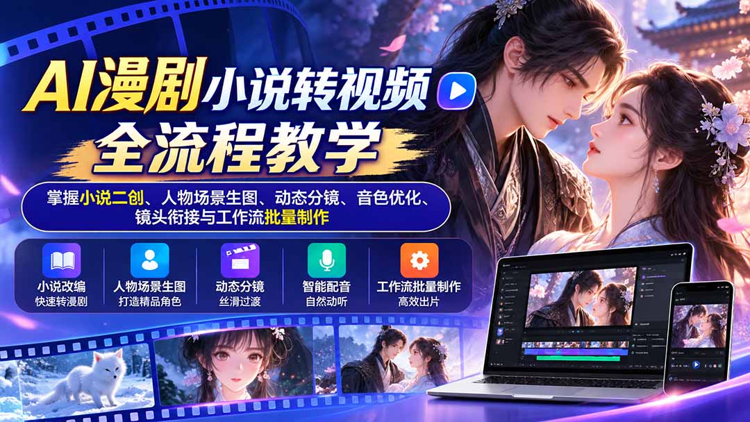 （20880期）AI漫剧小说转视频全流程教学：掌握小说二创、人物场景生图、动态分镜、音色优化、镜头衔接与工作流批量制作缩略图百创网-源码交易平台_网站源码_商城源码_小程序源码